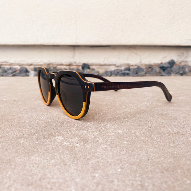 Split Walnut Maple Square Rounded Wood Sunglasses